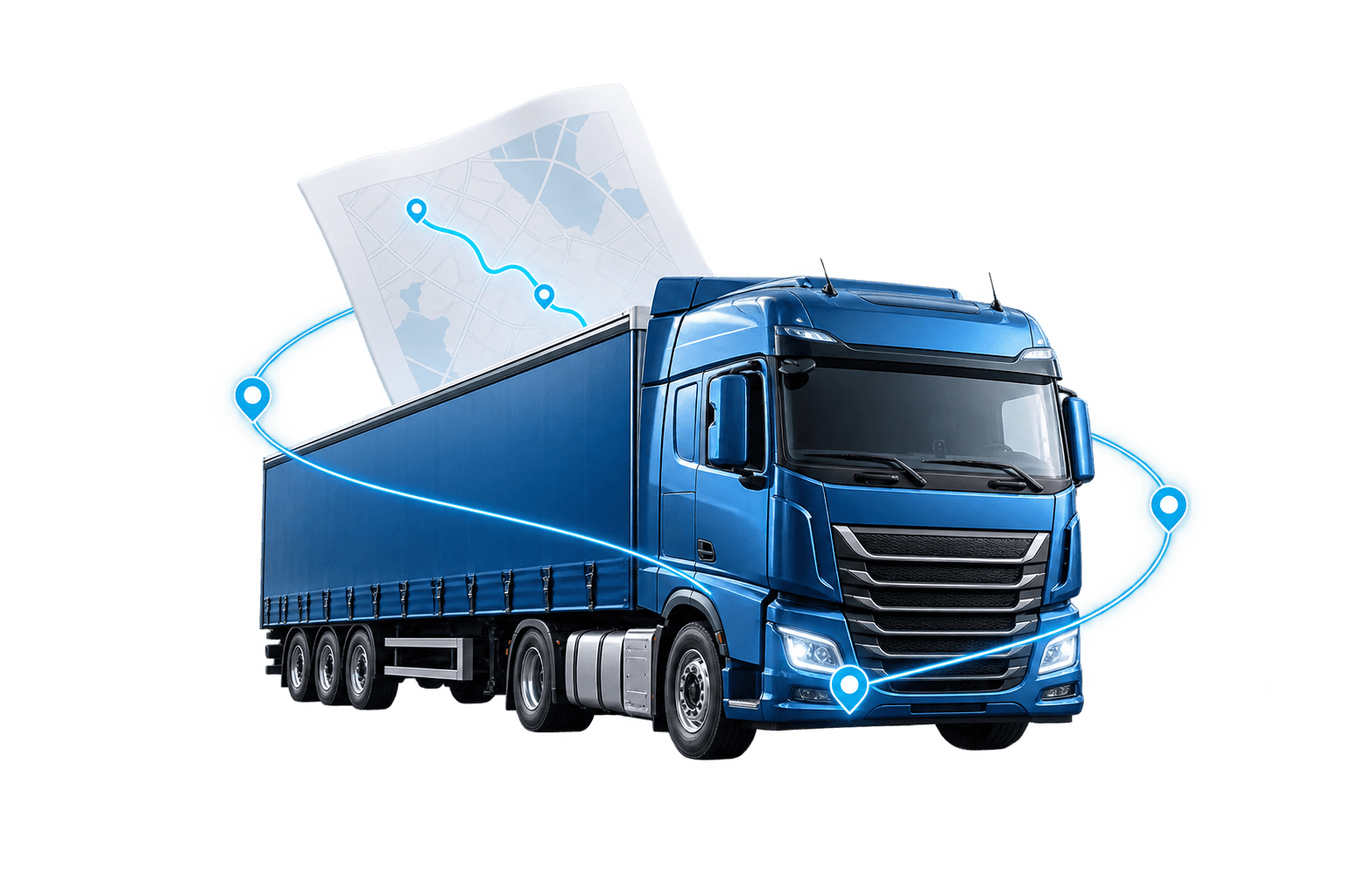 Lkw mit Tourenplan und Route