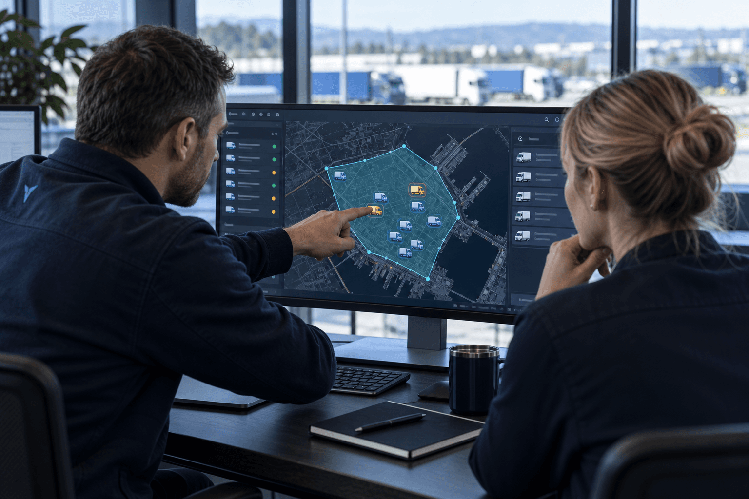 Logistikplaner prüfen die von einer Geofence betroffenen Flottenfahrzeuge