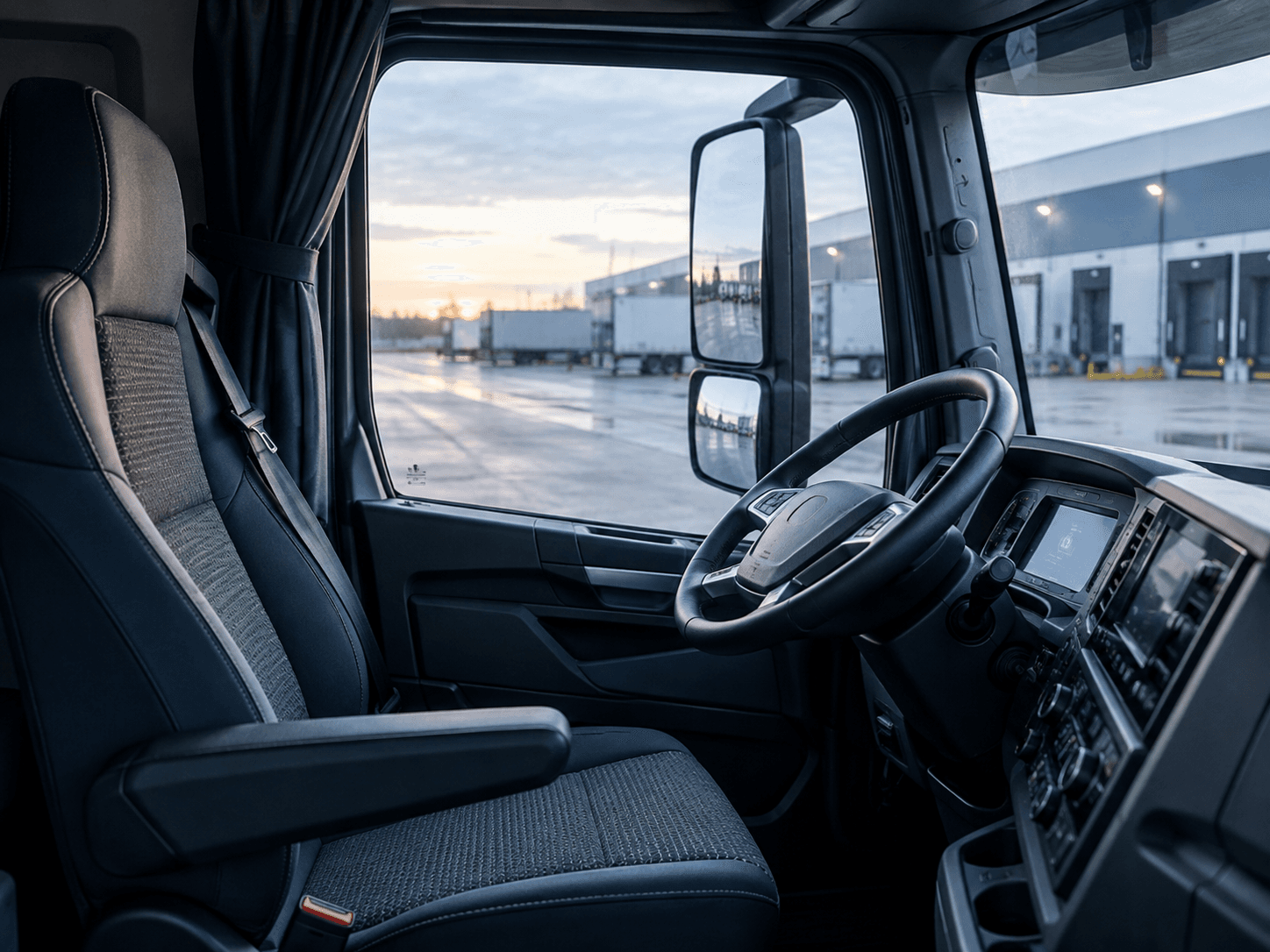 Empty driver seat in a parked truck