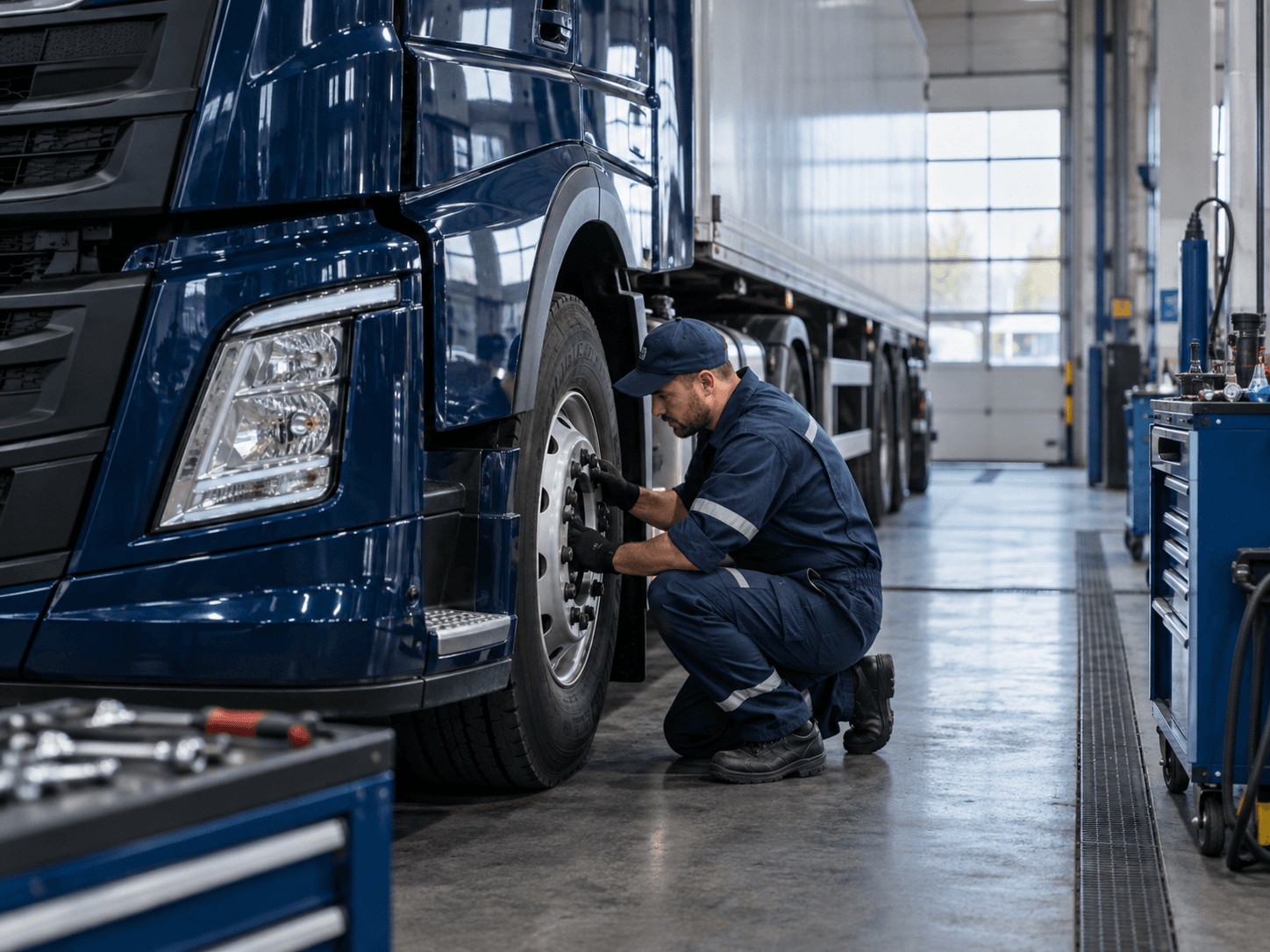Truck undergoing workshop maintenance